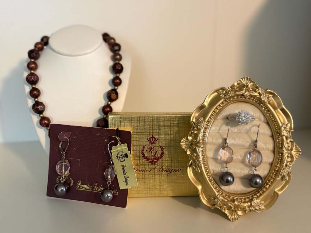Premier Designs Jewelry Set: Necklace, Earrings, and Halo Ring